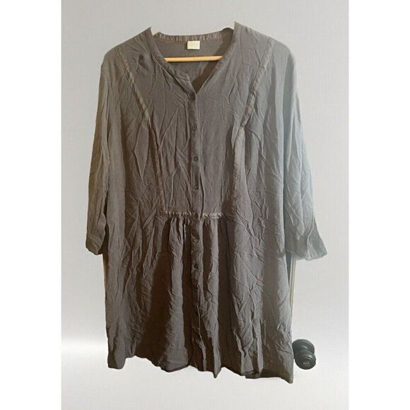 Poetry Light Grey Brown Tencel/Linen Mix Tunic Dress Pockets Lagenlook US 16.  Y - Picture 1 of 6
